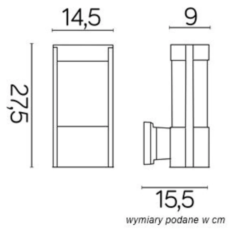 ELIS TY 0651 AL lampa ścienna zewnętrzna SU-MA wymiarowanie