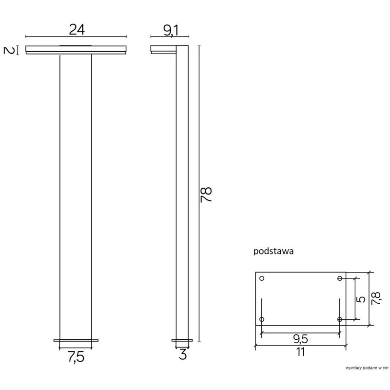 minimalistyczna lampa ogrodowa FLER wymiarowanie