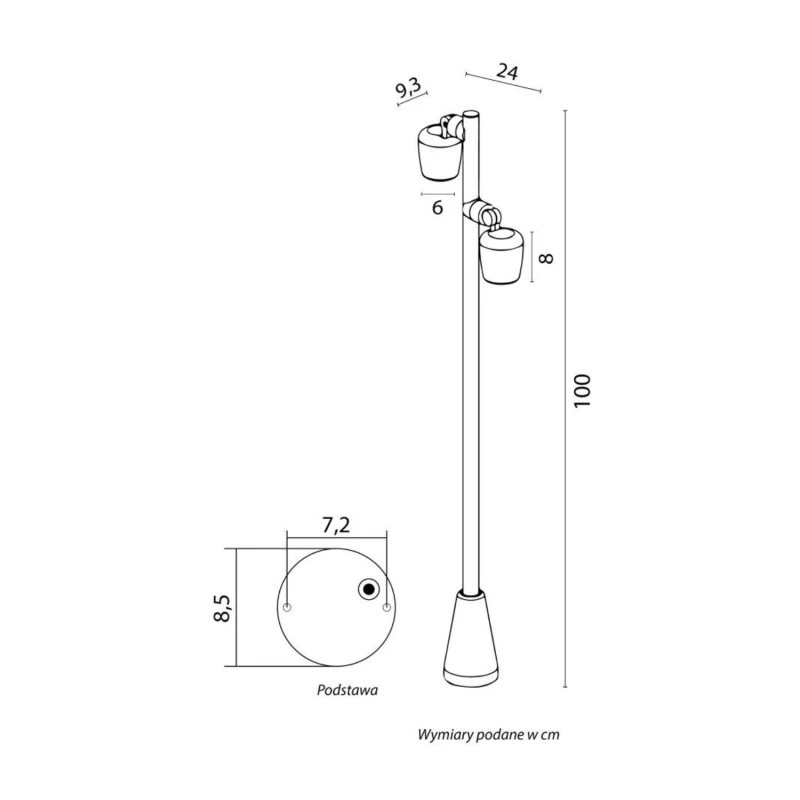 DUBLO DBL-1000 czarna lampa ogrodowa z aluminium wymiarowanie