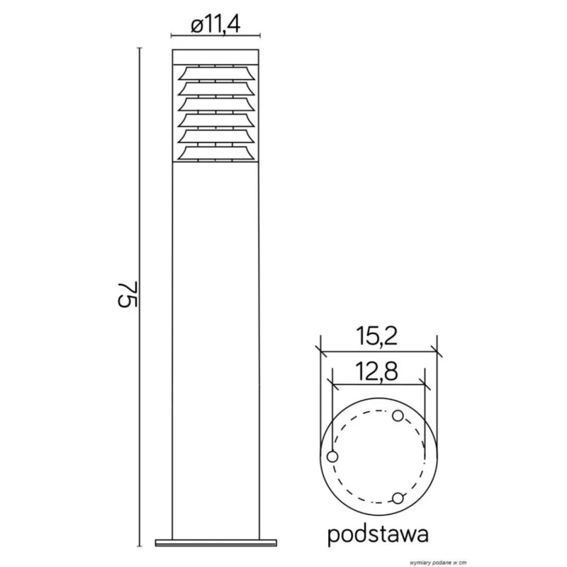 Lampa ogrodowa JOY 91065L-750 BL E27 wymiarowanie