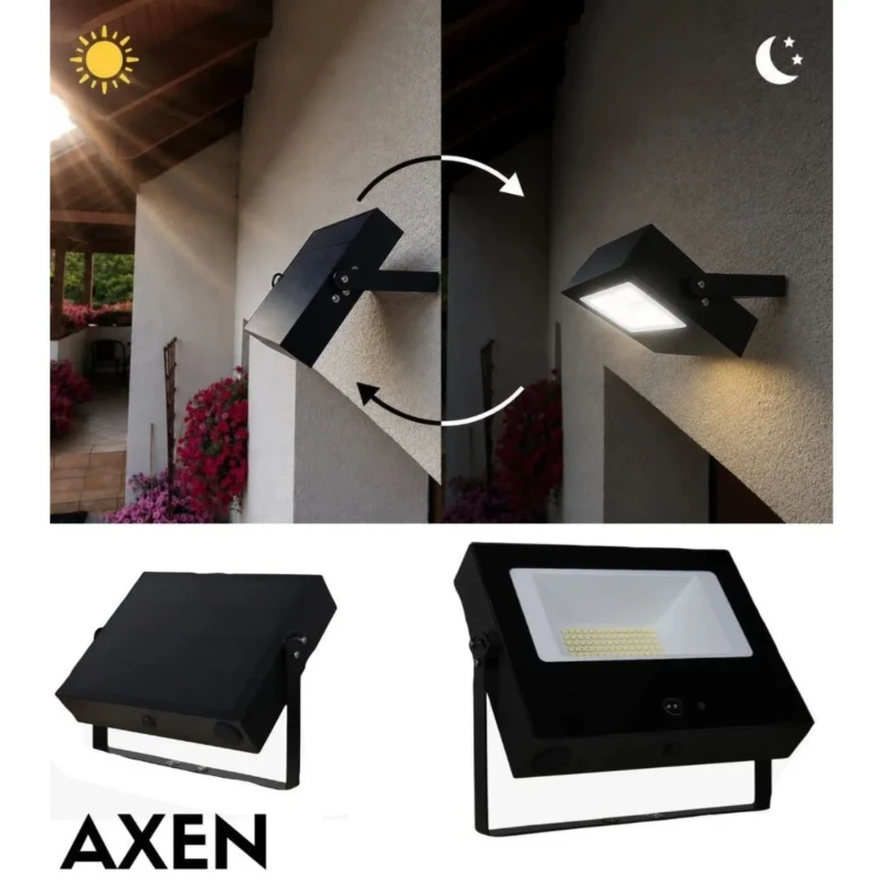 AXEN TAD – zewnętrzny reflektor LED z panelem solarnym
