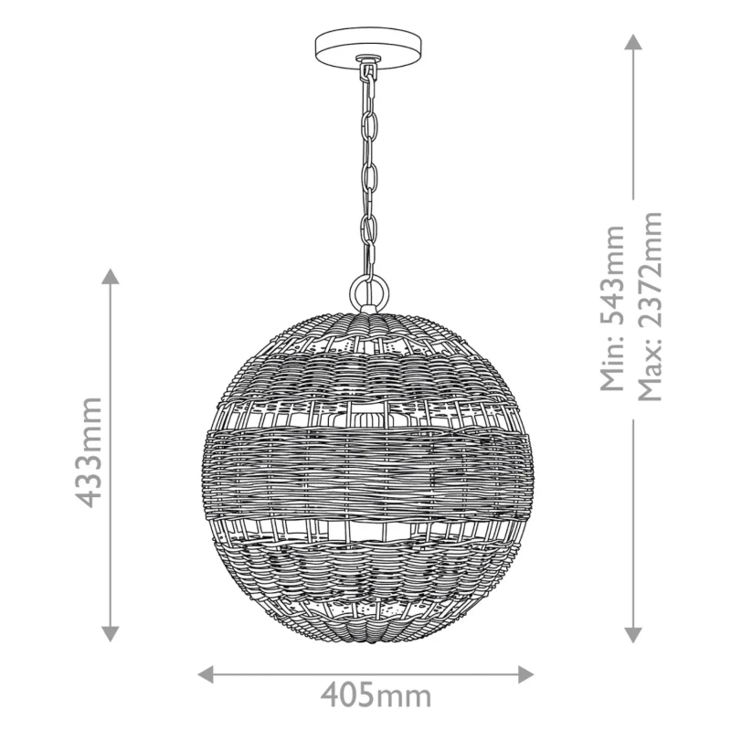 LINDENDALE lampa wisząca zewnętrzna z rattanu Elstead Lighting wymiary