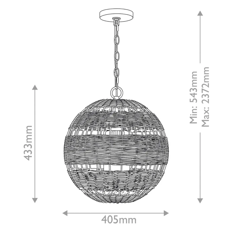 LINDENDALE lampa wisząca zewnętrzna z rattanu Elstead Lighting wymiary